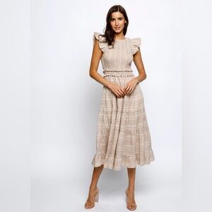 Storia Boutique Striped Capped Sleeves Midi Dress